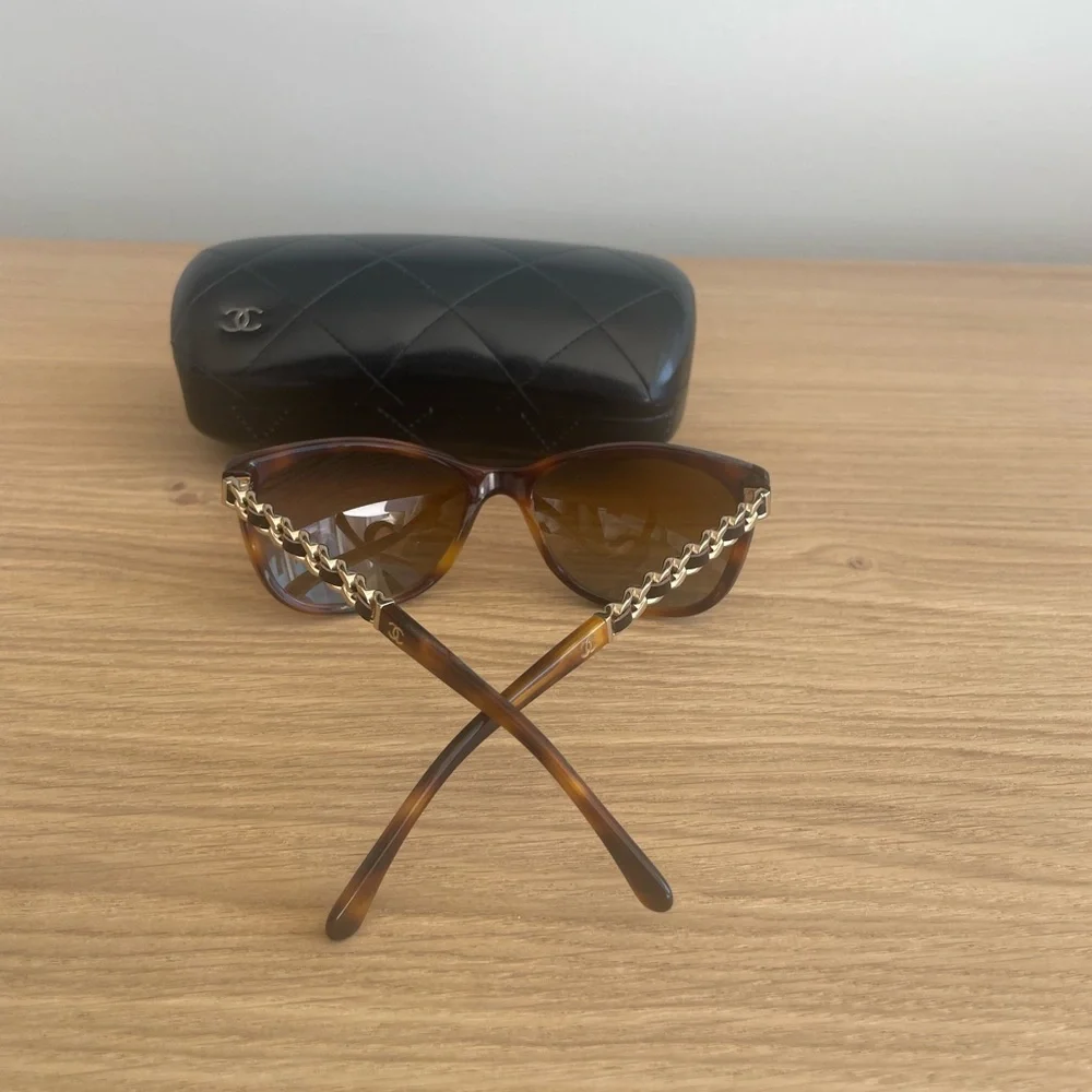 Chanel Tortoise Shell Sunglasses with chain detaining